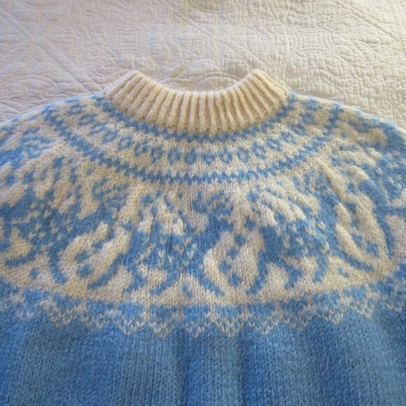 Dale of Norway Sweater Size M/50 Reindeer Fair Isle Blue/White VTG 80's - Picture 3 of 7